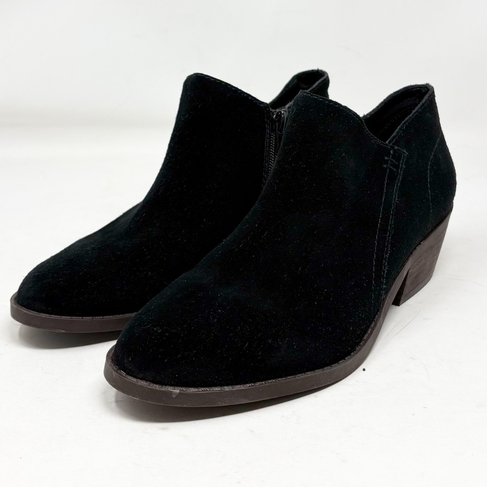 Lucky Brand Fanky Black Suede Leather Ankle Booties Womens 8.5M Boho Western